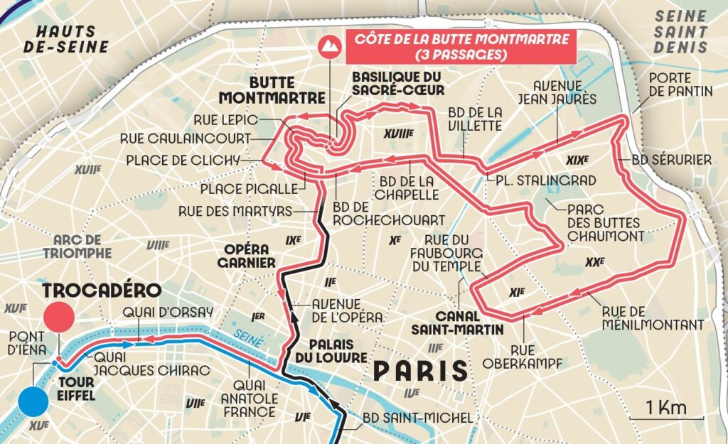 plan du parcours vélo aux J.O de Paris 2024